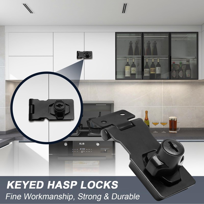 Kyuionty 2Pcs Keyed Hasp Locks 3 Inch Twist Knob Keyed