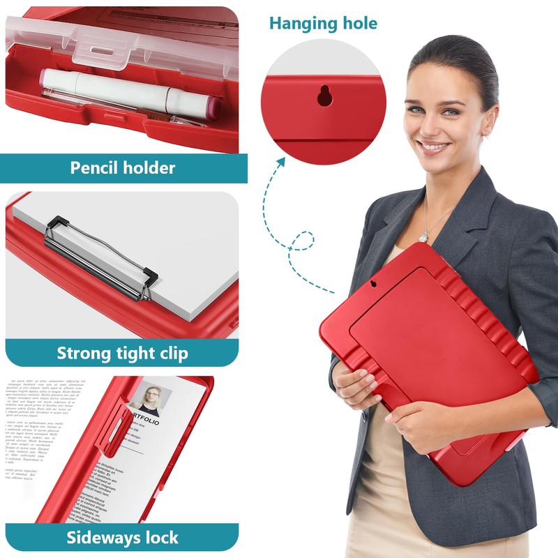 WENYA A4 Clipboard with Storage, Plastic A4 Clipboard Folder Storage