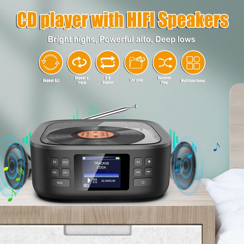 Portable CD Player Bluetooth,Desktop CD Player with Bluetooth Music Boombox