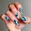 24Pcs Dark Green Marble Press on Nails with Curve Line