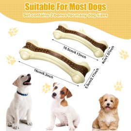 Sosation Bones Shaped Dog Toys for Aggressive Chewers, 2 Pack Dog Chew Toys Nylon Beef Flavor Dog Teething Toys for Large/Medium/Small Puppies Breeds(Large, Small, Curved Bone)