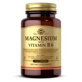 Solgar Magnesio con Vitamina B6 100 Comprimidos, Apoya un Estado de ánimo tranquilo y relajado
