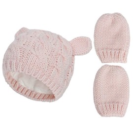 Yixda Newborn Baby Hat and Gloves Set Toddler Winter Knitted Hat Hats, Pink (pink 2)