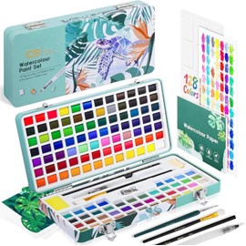 Set de Acuarelas 128 Colores con Caja Metálica y Accesorios