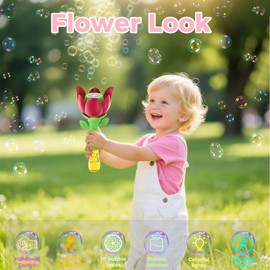 PANACARE Flower Bubble Wand, Children's Electronic Rose Bubble Machine with Bubble Liquid/Light, Bubble Blower 10000+ Bubbles Toy, Suitable for Kids Gift/Birthday/Party/Wedding (Red)