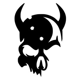 Skull with Horns Design #1 Self Adhesive Vinyl Decal Sticker for: Cars Bikes Helmets CD Cases Motorcycle Clubs (1.4" x 2", Black)