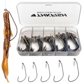 THKFISH Fishing Hooks Twist-lock Hooks weedless Weighted Hooks Swimbait Hooks for Soft Plastics weighted hooks Saltwater Freshwater 60PCS