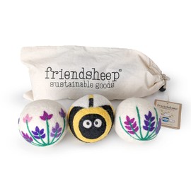 Friendsheep Wool Dryer Balls, Organic Reusable Fabric Softener Alternative for Laundry, Handmade, Fair Trade, Hypoallergenic, Eco-Friendly, Plastic-Free (3 Pack XL – Lavender Fields Bee Flower)
