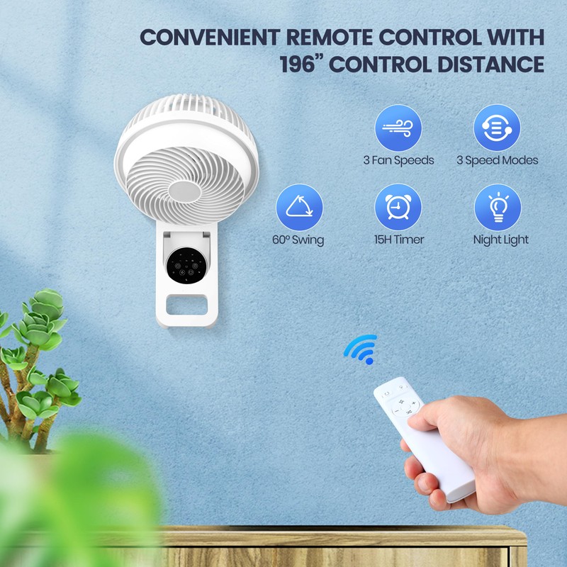 Simple Deluxe 7 inch Wall Mount Fan, 3 Speeds &