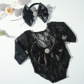 Lgvhydh Newborn Photo Props Outfits Girl Newborn Photography Props Girl Romper Headress Infant Princess Costume Dress (Black)