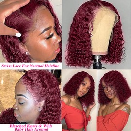 Legendhair 99J Burgundy Lace Front Wigs Human Hair Burgundy Bob Wig Human Hair Wine Red Bob Wig for Black Woman Human Hair 13x4 Lace Frontal Wigs Short Curly Bob Wig Pre Plucked 180% Density (10 Inch)