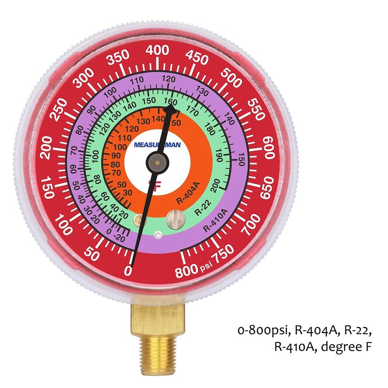 MEASUREMAN Refrigeration Pressure Gauge, 2-3/4" Dial, Blue Dial & Red
