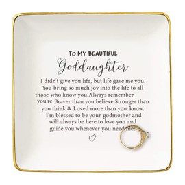 NZY Goddaughter Gifts from Godmotehr Godfather,Birthday Graduation Christmas Gifts for Goddaughter,Encouraging Gift-Ceramic Jewelry Tray Trinket Holder Ring Dish,I Didn't Give You Life