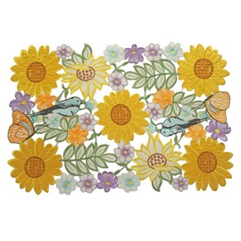CloudSun Sunflower Table Place Mats,Applique Embroidered Birds Flowery Sunflower Easter Spring/Summer Holiday Table Topper Decoration,Placemat 12"×18" Set of 4, Yellow