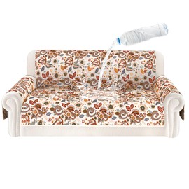 ALIECOM 100% Waterproof Couch Cover for 3 Cushion Couch Sofa Pet Friendly Sofa Covers Washable Printed Non Slip Furniture Protector Slipcovers with Pockets for Dogs (Large, Boho Beige)