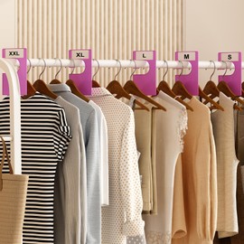 DMLNN 16 Pack White Clothing Rack Size Dividers Plus 45 Labels (1 Inch) and 18 Large Blank Labels, Large Rectangular Clothing Closet Dividers (Purple)