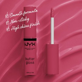 NYX PROFESSIONAL MAKEUP Butter Gloss - Brillo de labios antiadherente, tarta de queso de fresa (rosa cálido)