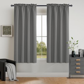 Hiasan Grey Blackout Short Curtains 2 Panels for Kitchen, Rod Pocket Thermal Insulated Room Darkening Window Curtains for Living Room, W42 x L45 Inches