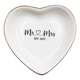Ceramic Ring Dish for Wedding Anniversary - Mr & Mrs EST 2025 Jewelry Tray, Elegant Keepsake Gift for Couples, Ceramic Valet Tray for Jewelry Storage