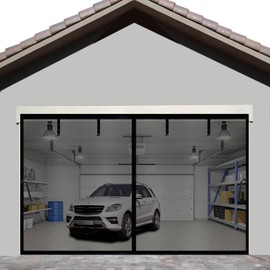 YXAZCM Magnetic Garage Door Screen for 2 Car 15x7 FT Retractable Upgraded, Durable Heavy Duty Fiberglass Mesh with Strong Magnets 180x84inch, Easy to Install (15x7ft Black) (YJHGDS157BK)
