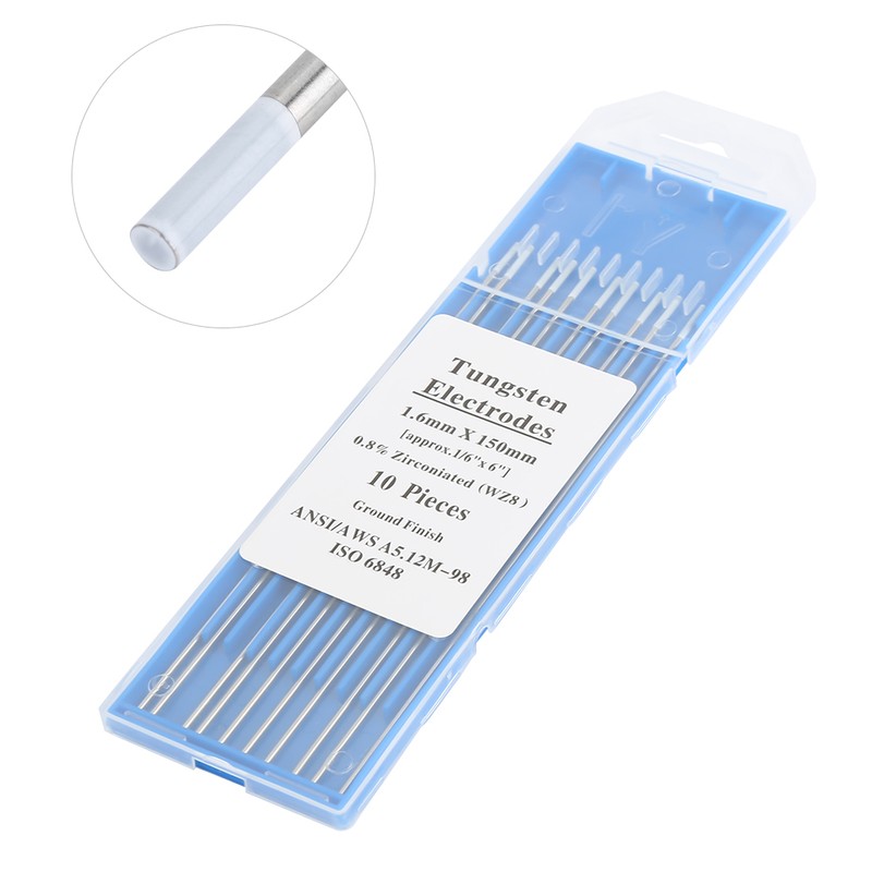 10Pcs Zirconiated Tungsten Electrodes WZ8 White Tip for AC Tig