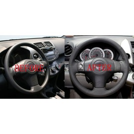 Eiseng Steering Wheel Cover for Toyota RAV4 2006 2007 2008 2009 2010 2011 2012 / for 2007-2011 Toyota Yaris Sedan Interior Accessories Hand Sewing Black Genuine Leather DIY Sew 15 inches(Black Thread)