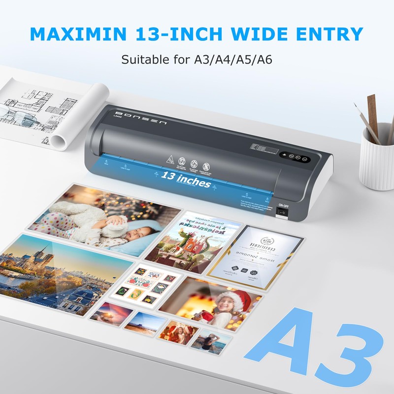 Laminator Machine, Bonsen 13 Inch Wide Thermal Laminator with Never