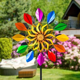 DIBIEECN 78 Inch Big Kinetic Wind Spinners with Garden Stake, Rainbow Metal Windmill Decorations, Outdoor Wind Sculpture, Dual Direction Colorful Wind Catcher for Yard Art, Lawn, Garden Decor, Gifts
