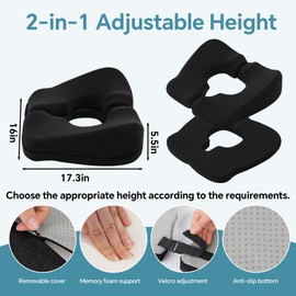 BALAPET Adjustable Bed Sore Cushions for Butt, 2-Layer Memory Foam Bedsore Pressure Relief Pillow for Sleeping and Sitting, Removable T Shaped Opening Tailbone Cushion for Wheelchair (Black)