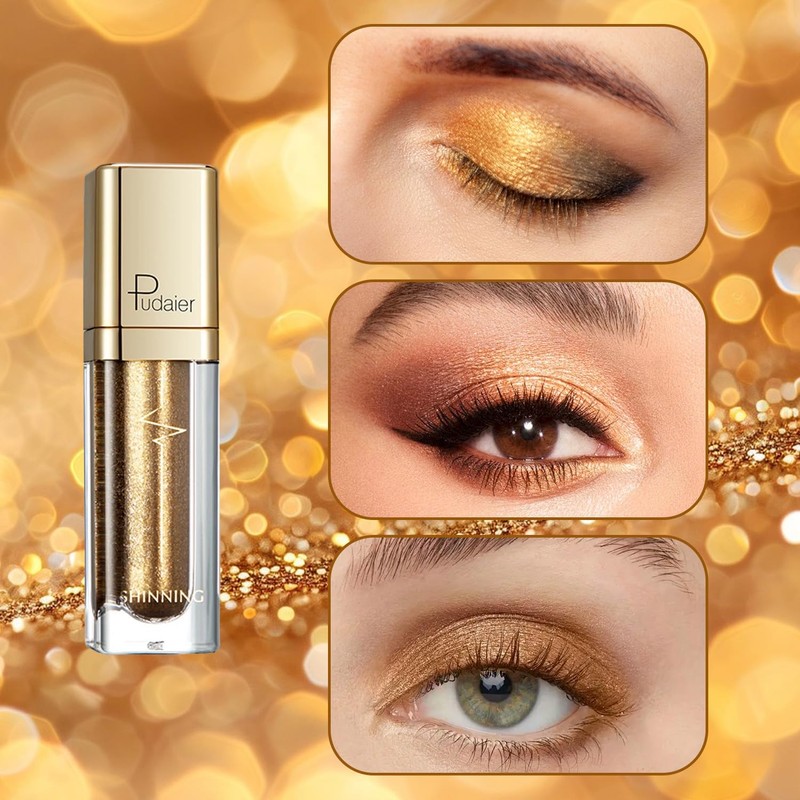 Liquid Glitter Eyeshadow, Gold Liquid Eyeshadow, Quick-Dry & Long Lasting