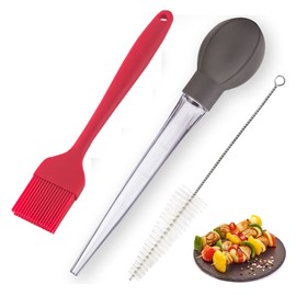Turkey Baster Food Grade Quality Bulb comes with 1 bigger size Basting Brush and 1 Cleaning Brush, for Cooking Basting with Detachable Round Bulb -Butter Drippings, Glazes, Roasting Juices for Poultry