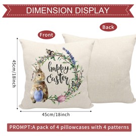 Leeelyan Easter Cushion Cover 45 x 45 cm 45 x 45 cm Decorative Easter Bunny Egg Linen Cushion Cover Cream B