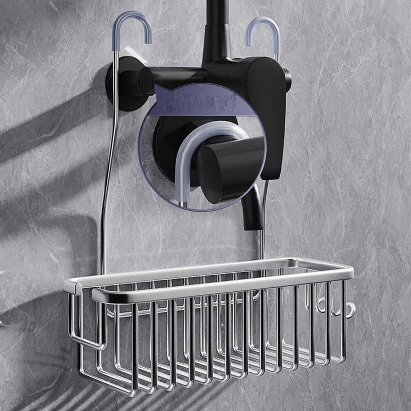 Hanging shower rack, bathroom storage rack, shampoo bracket, Space Aluminum