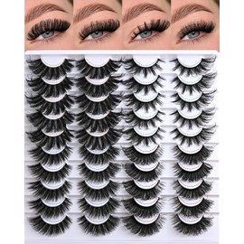 QUNETY Lashes False Eyelashes Cat Eye Lash Strips 4 Styles Wispy Natural Eyelash Pack 20 Pairs Full Volume Fake Strip Lash Natural Look Fluffy Cateye Mink EyeLash Set Short Demi Wispies Pestañas