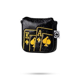 Pins & Aces Royal Flush Mallet Putter Head Cover - Premium, Hand-Made Leather Headcover - Ace of Spades - Magnetic Closure, Tour Quality Golf Club Cover - Style & Customize Your Golf Bag (Black/Gold)