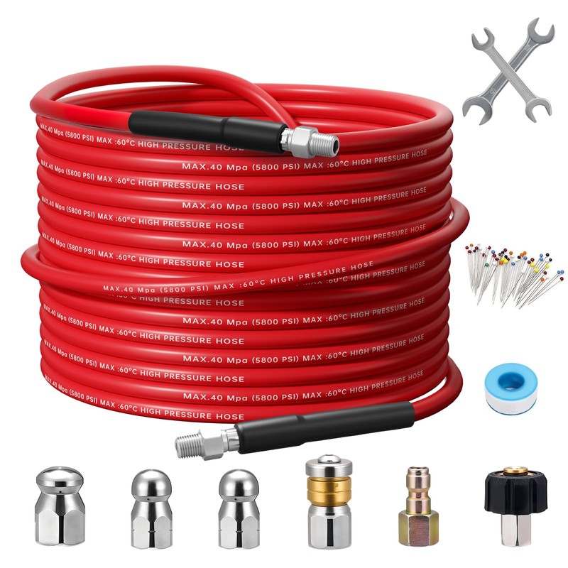 100FT Sewer Jetter Kit for Pressure Washer,1/4 Inch NPT Corner