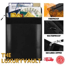 Luxury Vault LLC Fireproof Document Bag 15”x 11” X-Large Money Bag Fire water Safe Storage Cash