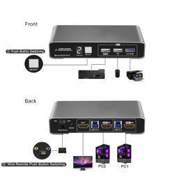Terived 2 Port KVM Switch HDMI 8K@60Hz 4K@144Hz with Wired Remote Switching, USB3.0 HDMI2.1 Switch for Two Computers One Monitor, Digital Display Aluminum Body Cable inclued