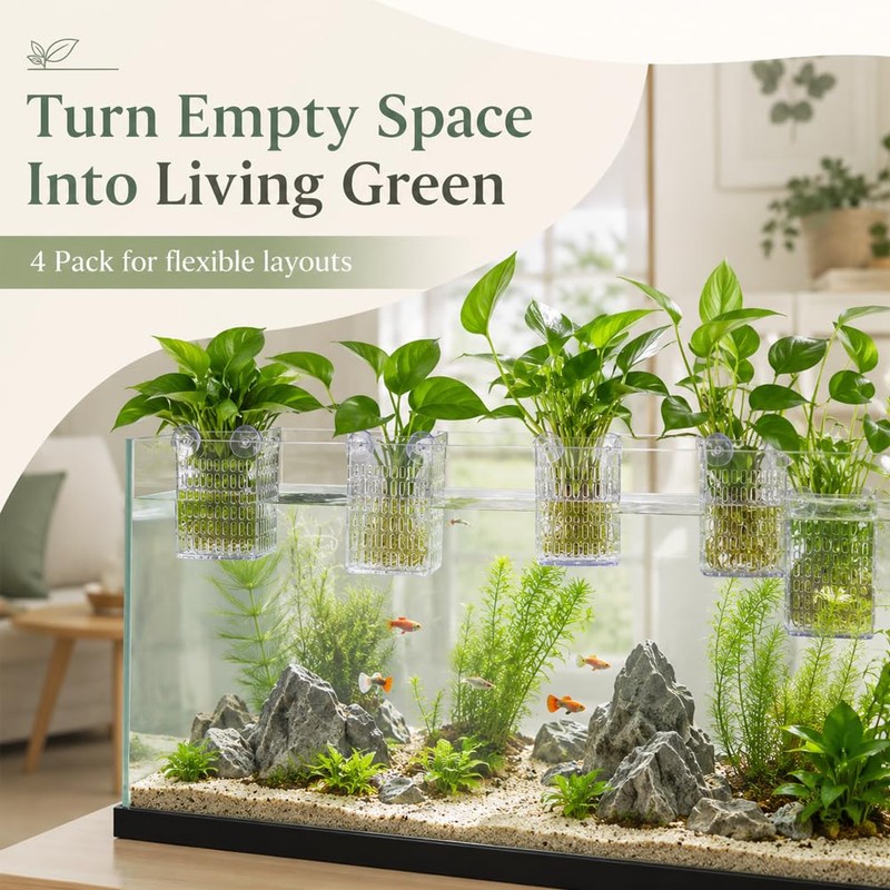 4 Pack - Aquarium Plant Holder, Adjustable Clear Aquaponic Planter