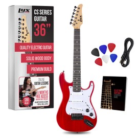 LyxPro CS 36” Electric Guitar Kit for Beginner, Intermediate & Pro Players with Guitar, Amp Cable, 6 Picks & Learner’s Guide | Solid Wood Body, Volume/Tone Controls, 5-Way Pickup - Red
