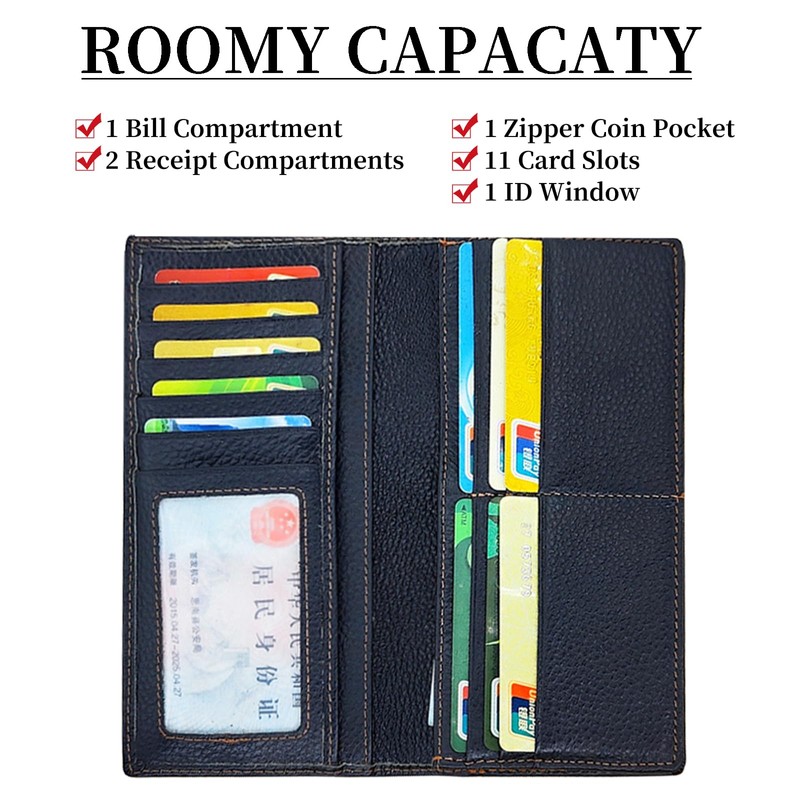 LEEXTON Men's Large Capacity Wallet - Genuine Leather Waiter's Wallet