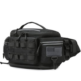 Tactical Fanny Pack ，Utility Bags Military Waist Bag Pack Hip Belt Bumbag for Men Women Fishing Hiking Hunting with Patch (Black)