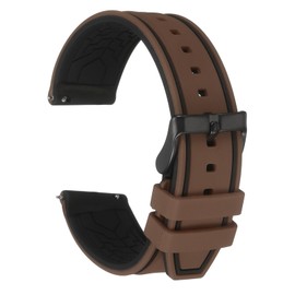 HARFINGTON Silicone Watch Bands 22mm Width Soft Quick Release Rubber Watch Band with Matte Black Buckle for Men Women, Brown Black