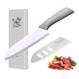 Ceramic Knife Santoku Knife 7 Inch - Sharp Ceramic Kitchen Knife for Meats, Fruits, and Vegetables with Sheath Cover - Ceramic Knives (Sky Grey)