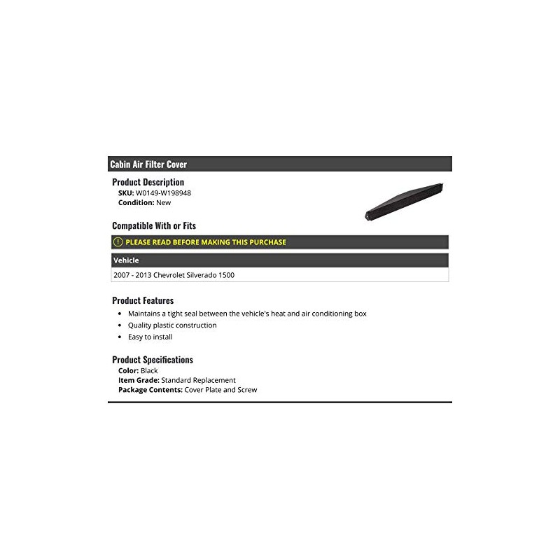 Cabin Air Filter Cover - Compatible with 2007-2013 Chevy Silverado