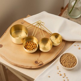 YOFAPA 9 Pcs Stainless Steel Measuring Cups and Spoons Set, Gold Color with Clear Scale, Includes 4 Cups and 5 Spoons for Baking, Cooking and Coffee Measuring