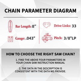 E & S 3 Pack Chain Saw Chain 8 Inch .043" Gauge 3/8" LP Pitch 33 Drive Links, Semi Chisel 8 Inch Chainsaw Chain for Greenworks Ryobi Homelite Poulan Chainsaw and More