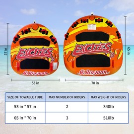 1-2 Person Heavy-Duty Inflatable Towable Tube/Boat Tube/Water Tube for Boating and Water Sports,Double-Stitched Full Nylon Cover,EVA Grab Handles and Speed Safety Valve