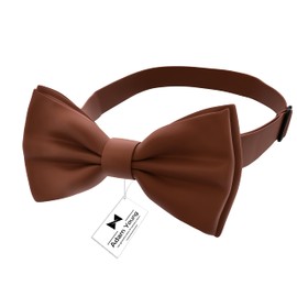 Adam Young Men's Twill Brown Bow Tie Pre-Tied Style Formal Coffee Satin Classic Bowtie for Tuxedo Faux Silk (Large, Brown)