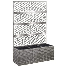 CHARMMA Trellis Raised Bed with 3 Pots 32.7"x11.8"x51.2" Poly Rattan Gray-7.6KG